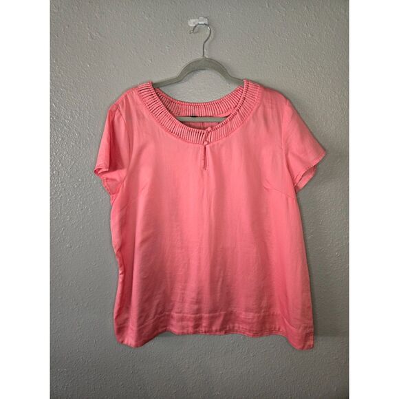Talbots Tops - Talbots Women's Pink Short Sleeve Cotton Blouse Size XL EUC